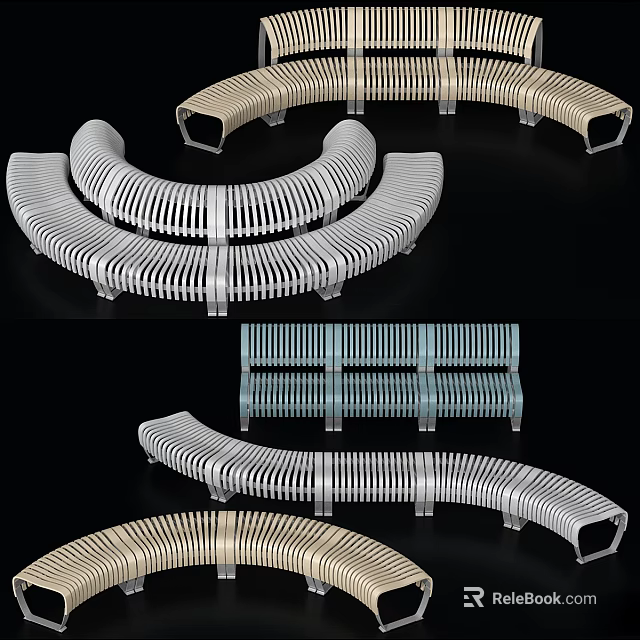 Modern Metal Outdoor Chairs With Curved Striped Design And Various Colors 3d model 