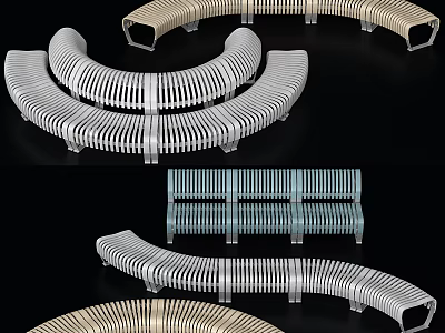 Modern Metal Outdoor Chairs With Curved Striped Design And Various Colors 3d model