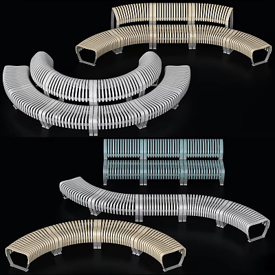 Modern Metal Outdoor Chairs With Curved Striped Design And Various Colors 3d model