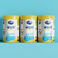 Three Yellow Lid Ceramic Storage Jars On Blue Background With Labels 3d model