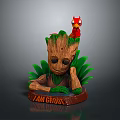 Sitting Groot Statue With Small Red Creature On Green Leaf Base Featuring I AM GROOT 3d model