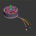 Brushless DC Motor With Metal Housing Red Coils Shaft And Connecting Wires