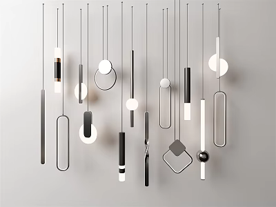 Modern Pendant Lights Featuring Various Geometric Shapes and Black White Minimalist Design 3d model