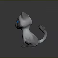 Cute 3D Cartoon Cat Character With Big Blue Eyes And Pink Ears
