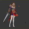 Red Haired Warrior Character In Armored Outfit Holding Sword With Falling Leaves