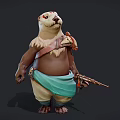Anthropomorphic Otter Character With Red Facial Markings Leather Strap Turquoise Cloth And Handheld Gun