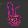 Other Ancient Ceramic Vessel With Black And Yellow Spiral Patterns Curved Handle And Narrow Spout