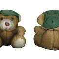 Brown Teddy Bear Doll with Green Hat Front and Back Views 3d model