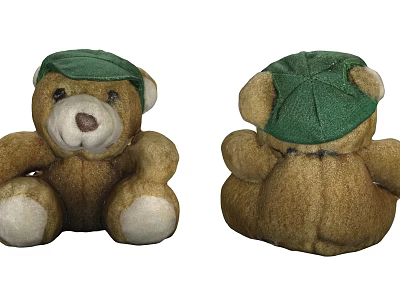 Brown Teddy Bear Doll with Green Hat Front and Back Views 3d model