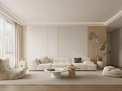 Modern Living Room Interior Design With Plush Sofa Coffee Table And Indoor Plant 3d model