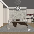 Elegant Bedroom Interior With Floral Patterned Wall Chandelier And Bed With Brown Blanket