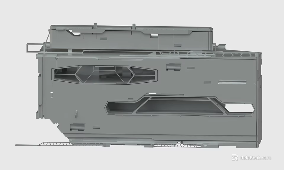 Gray Industrial Mechanical Component with Multiple Windows and Panels Structure 3d model 