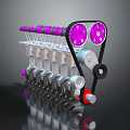 Automotive Engine Camshaft Components With Pink Gears Black Pulleys And Silver Valves