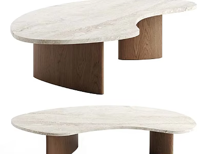 Stylish Curved Side Table With Marble Top And Wooden Legs Design 3d model
