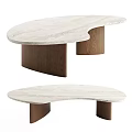 Stylish Curved Side Table With Marble Top And Wooden Legs Design