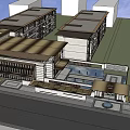 Modern Sales Office Building With Glass Facade And Outdoor Seating Area