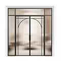 Modern Double Doors With Black Metal Frame Arched Top And Ribbed Glass Design