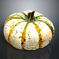 Fresh White and Yellow Striped Pumpkin with Green Spots and Round Shape