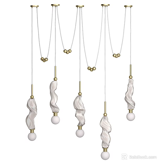 Modern Pendant Lights With Twisted Design Golden Accents And White Spherical Elements 3d model 