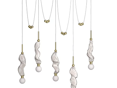 Modern Pendant Lights With Twisted Design Golden Accents And White Spherical Elements 3d model