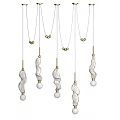 Modern Pendant Lights With Twisted Design Golden Accents And White Spherical Elements