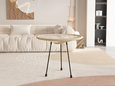 Modern Round Coffee Table With Black Legs In Living Room With White Sofa And Decorative Rug 3d model