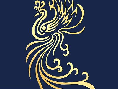 Traditional Golden Phoenix Carving Design with Elegant Curved Patterns on Dark Blue Background 3d model