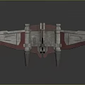 Detailed Sci Fi Spaceship Model Red And Silver Design With Wings And Engines
