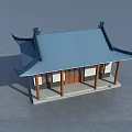 Traditional Chinese Architecture With Blue Roof Overhanging Eaves White Walls And Wooden Doors