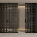 Black Sliding Doors with Perforated Grid Design in Modern Minimalist Interior