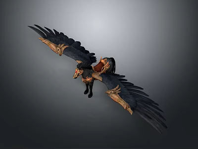 Fantasy Griffin Creature 3D Model With Spread Wings Golden Black Armored Body 3d model