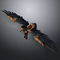 Fantasy Griffin Creature 3D Model With Spread Wings Golden Black Armored Body