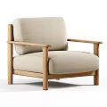Modern Upholstered Leisure Chair With Beige Fabric And Wooden Armrests In Simple Contemporary Design