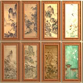 Traditional Chinese Framed Landscape Paintings With Mountain River Scenes Arranged In Panels