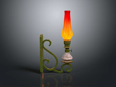 Elegant Red Yellow Gradient Glass Vase With Green Metal Stand And Fresh Flowers 3d model