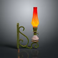 Elegant Red Yellow Gradient Glass Vase With Green Metal Stand And Fresh Flowers