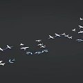 Multiple Passenger Planes Flying In Formation Against Dark Sky Background