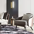 Modern Living Room Sofa and Coffee Table Set with Elegant Pillows and Patterned Rug 3d model