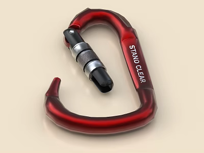 Red Carabiner Hardware Tool Featuring Stand Clear Label and Durable Construction 3d model