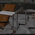 Abandoned Hospital Ward With Dilapidated Benches Bricks Debris On Floor And Vines Covering Walls