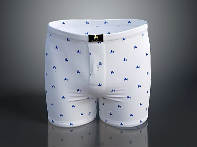Men's White Boxer Briefs With Blue Small Patterns And Waistband Label 3d model