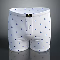 Men's White Boxer Briefs With Blue Small Patterns And Waistband Label