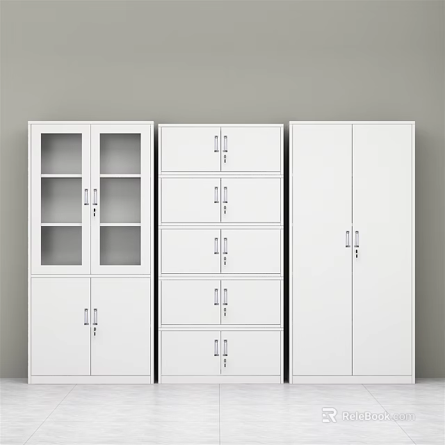 White Modern Bookcases With Glass Doors Drawers And Cabinet Storage Designs 3d model 