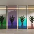 Colorful Glass Partitions With Potted Palm Plants And Mountain View Background