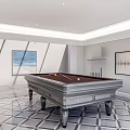 Modern Billiard Room Interior With Sleek Table Checkered Floor And Wall Artwork 3d model