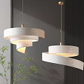Modern White Spiral Pendant Lights With Warm Glowing Light Grey Wall And Green Plant Decor