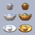 Silver And Gold Ingot Shaped Decorative Ornaments With Chinese Auspicious Blessing Characters For Home Use