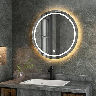 Italian simple style stainless steel switch color changing lamp bathroom mirror 3d model