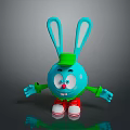 Cartoon Turquoise Rabbit with Large Ears Green Cap Red Shoes Cheerful Expression And Outstretched Arms