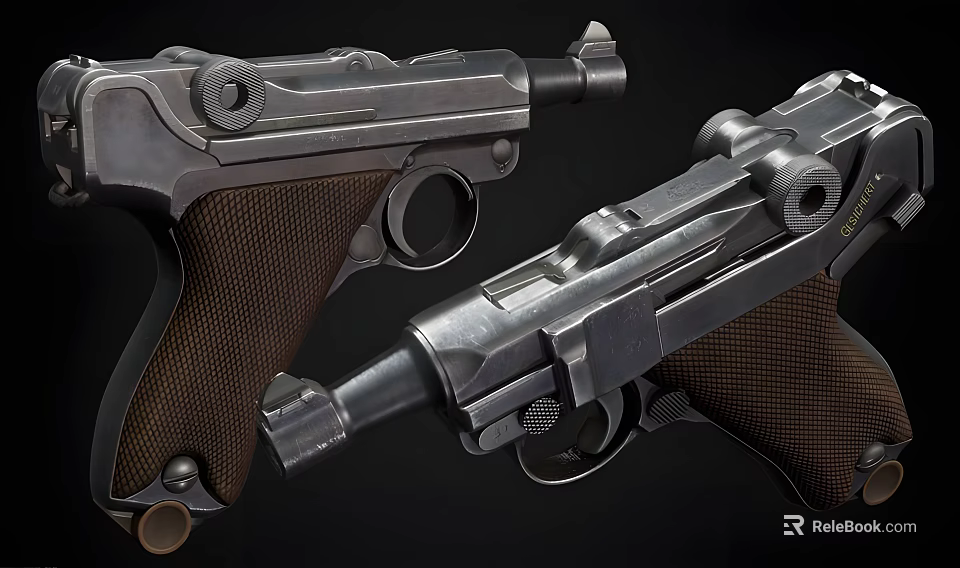 Vintage Weapons Two Classic Pistols With Metal Body And Wooden Grips 3d model 
